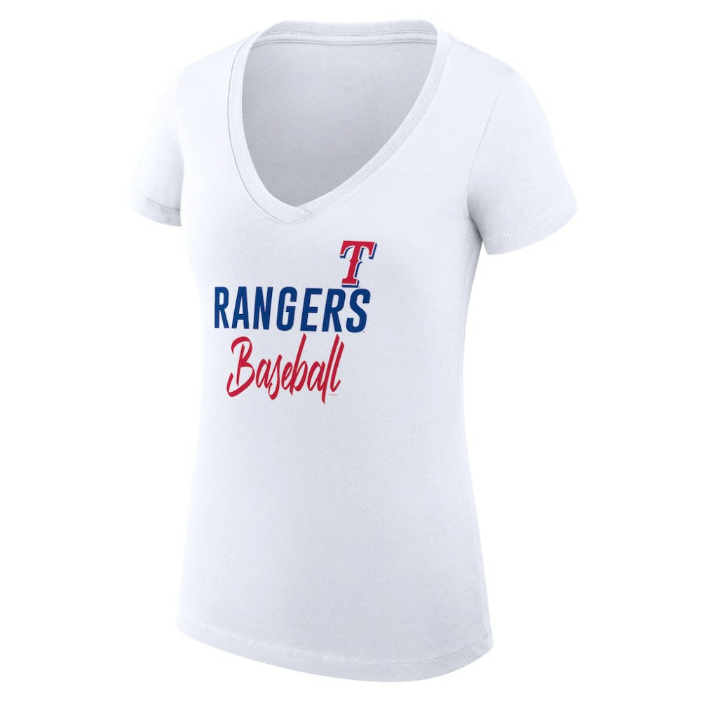 Texas Rangers G-III 4Her by Carl Banks Women's Super-Slim Fit Lightweight Team Graphic V-Neck T-Shirt White