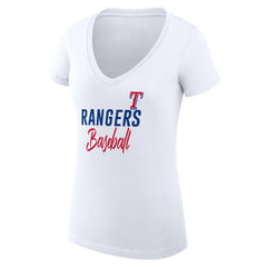Texas Rangers G-III 4Her by Carl Banks Women's Super-Slim Fit Lightweight Team Graphic V-Neck T-Shirt White