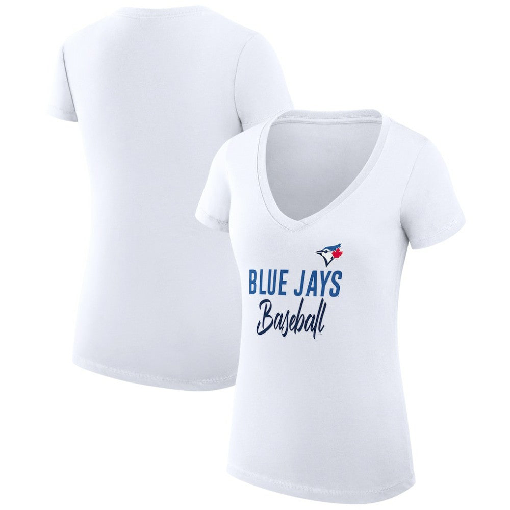 Toronto Blue Jays G-III 4Her by Carl Banks Women's Super-Slim Fit Lightweight Team Graphic V-Neck T-Shirt White