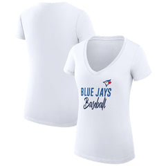 Toronto Blue Jays G-III 4Her by Carl Banks Women's Super-Slim Fit Lightweight Team Graphic V-Neck T-Shirt White