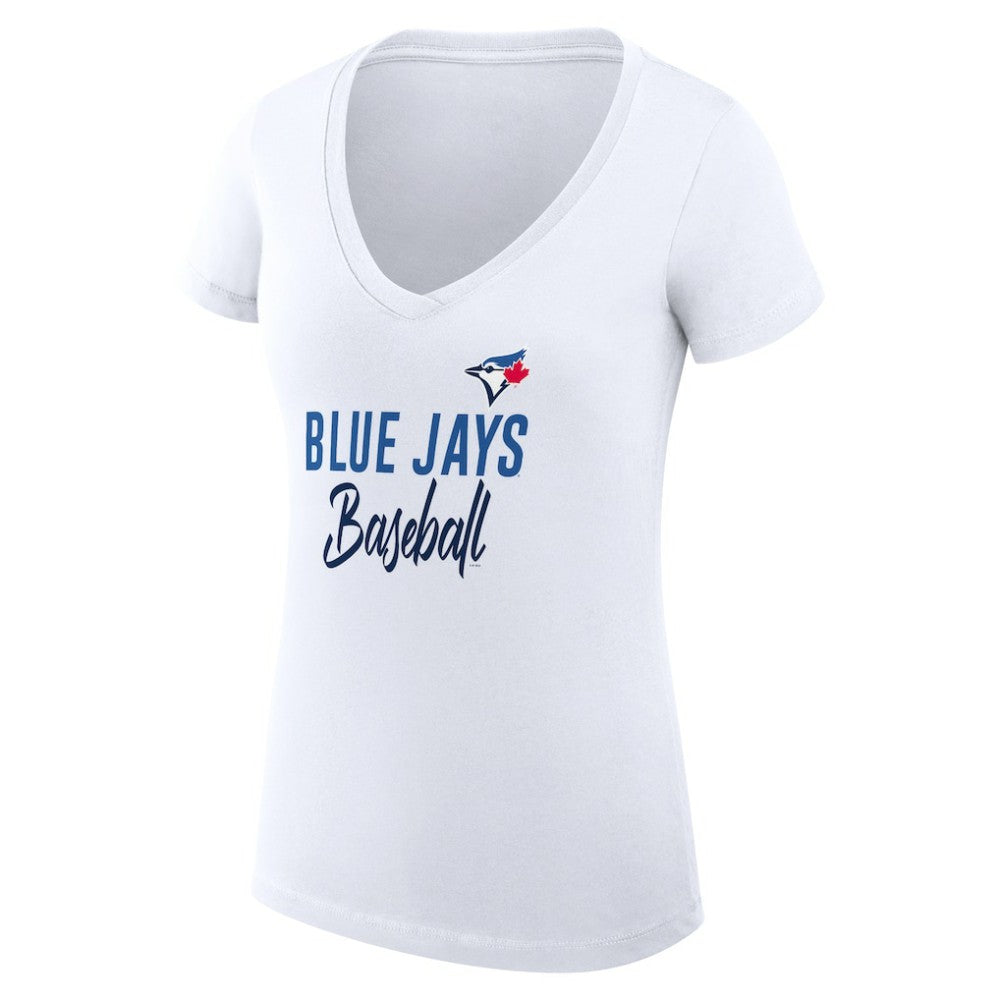 Toronto Blue Jays G-III 4Her by Carl Banks Women's Super-Slim Fit Lightweight Team Graphic V-Neck T-Shirt White