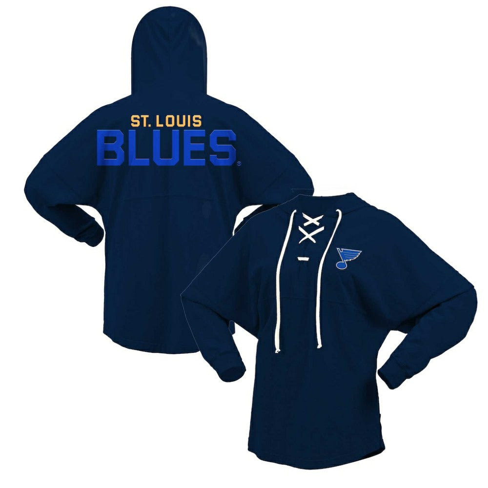St. Louis Blues Fanatics Women's Jersey Lace-Up V-Neck Long Sleeve Hoodie T-Shirt - Navy T-shirts