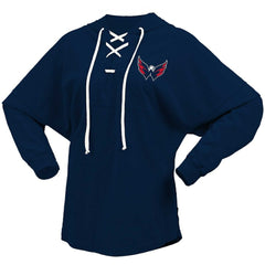 Washington Capitals Fanatics Women's Jersey Lace-Up V-Neck Long Sleeve Hoodie T-Shirt - Navy T-shirts