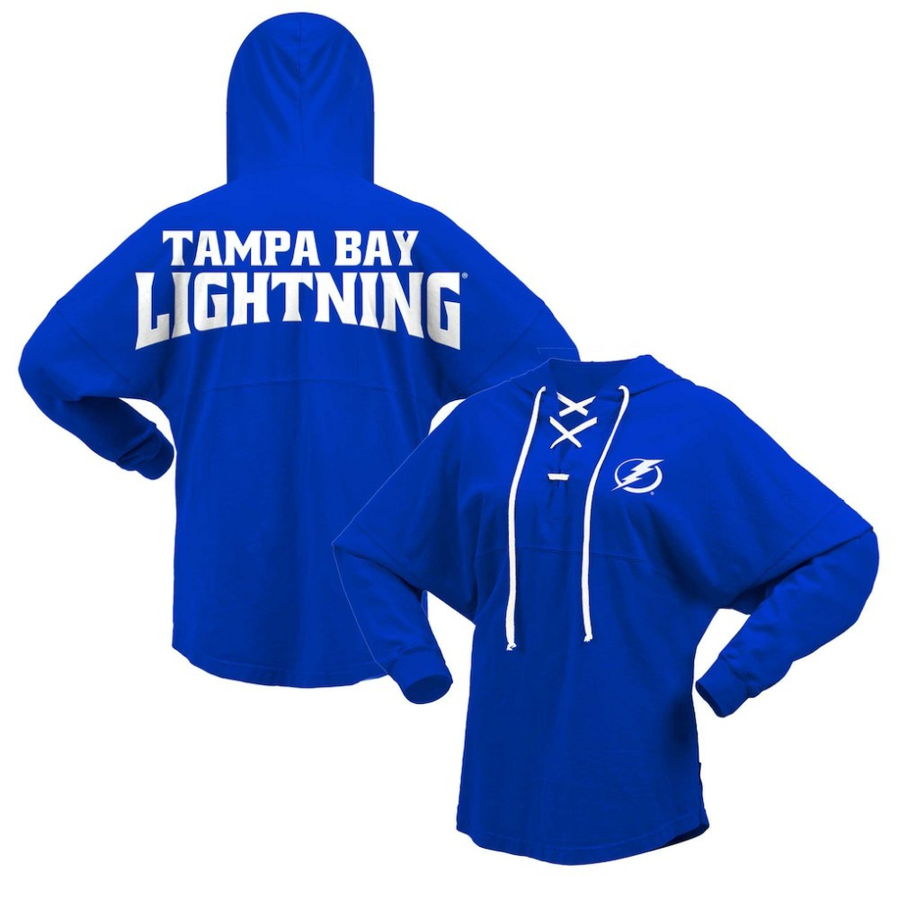Tampa Bay Lightning Fanatics Women's Jersey Lace-Up V-Neck Long Sleeve Hoodie T-Shirt - Blue T-shirts