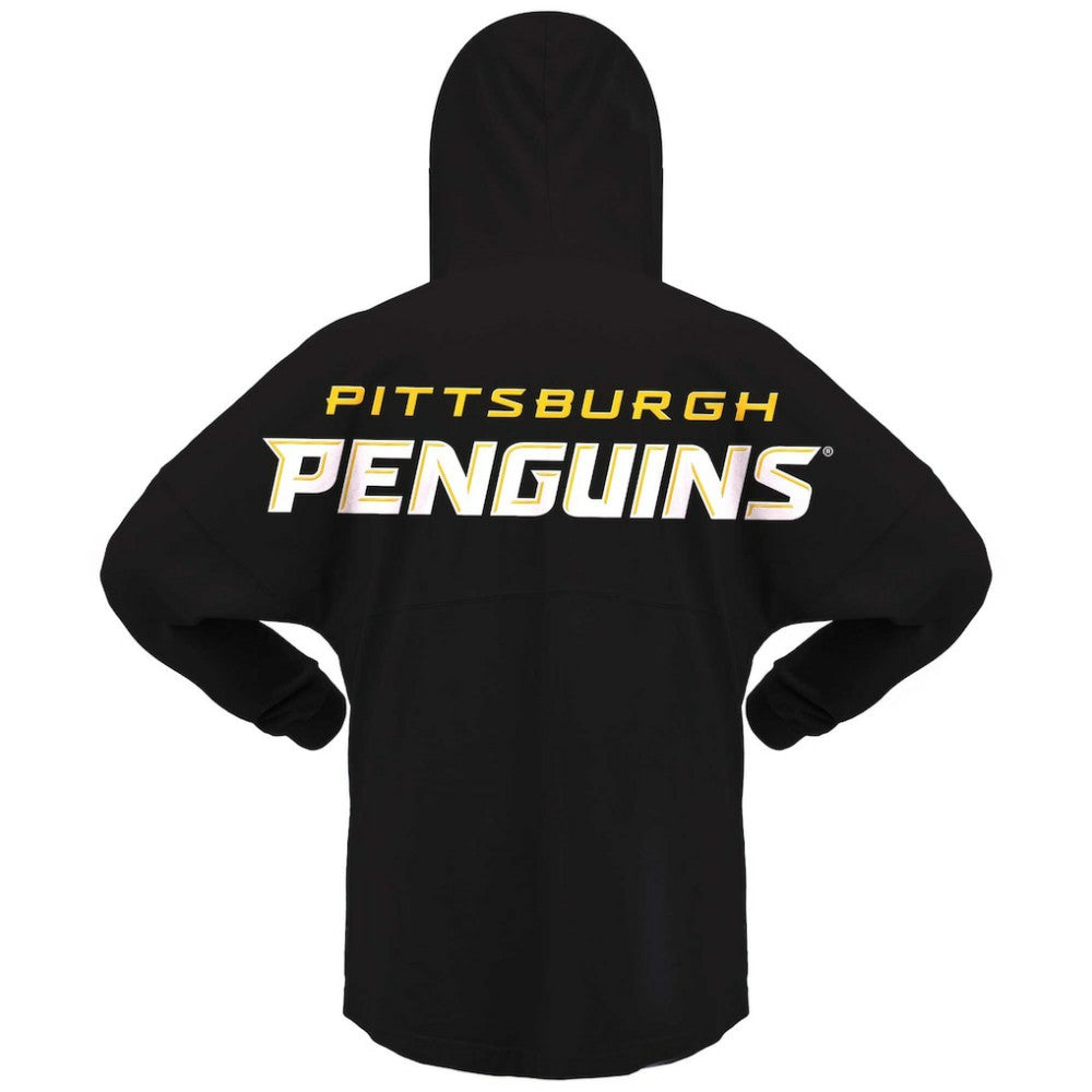 Pittsburgh Penguins Fanatics Women's Jersey Lace-Up V-Neck Long Sleeve Hoodie T-Shirt - Black T-shirts