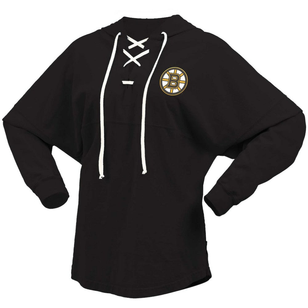 Boston Bruins Fanatics Women's Jersey Lace-Up V-Neck Long Sleeve Hoodie T-Shirt - Black T-shirts