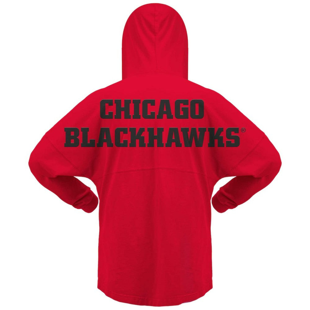 Chicago Blackhawks Fanatics Women's Jersey Lace-Up V-Neck Long Sleeve Hoodie T-Shirt - Red T-shirts