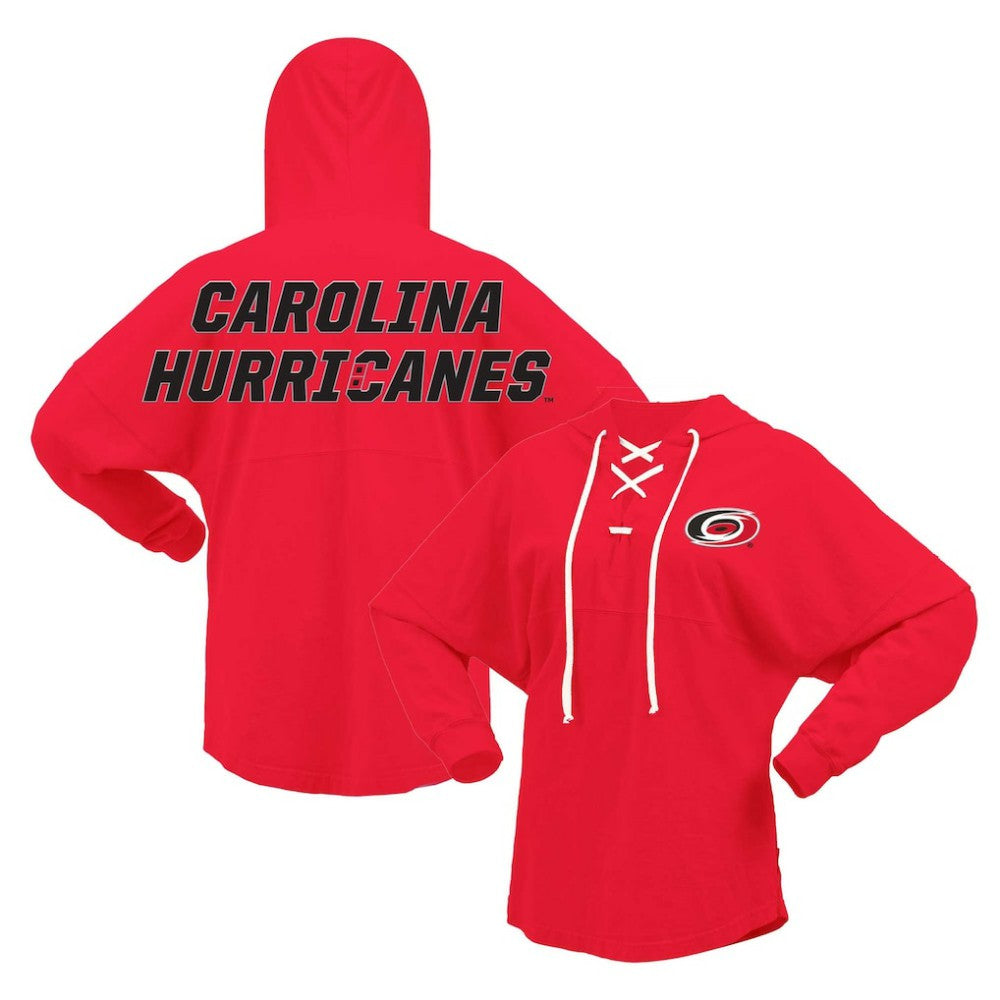 Carolina Hurricanes Fanatics Women's Jersey Lace-Up V-Neck Long Sleeve Hoodie T-Shirt - Red T-shirts