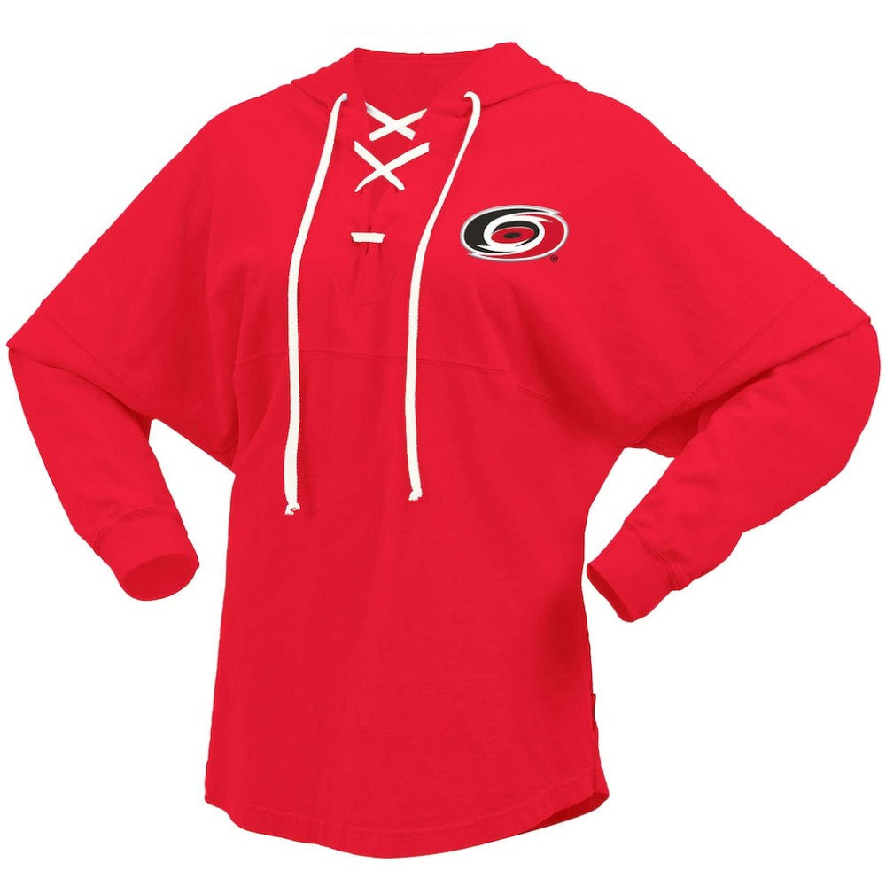 Carolina Hurricanes Fanatics Women's Jersey Lace-Up V-Neck Long Sleeve Hoodie T-Shirt - Red T-shirts