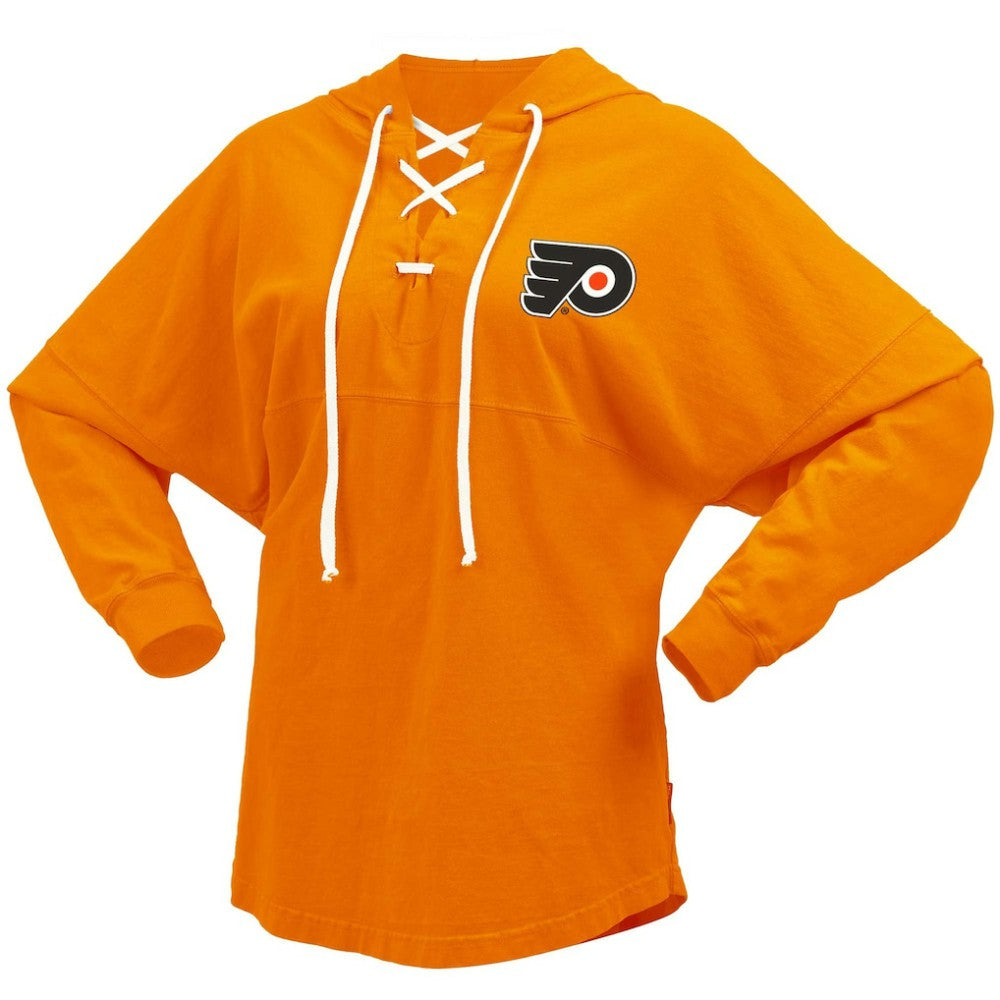 Philadelphia Flyers Fanatics Women's Jersey Lace-Up V-Neck Long Sleeve Hoodie T-Shirt - Orange T-shirts