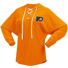 Philadelphia Flyers Fanatics Women's Jersey Lace-Up V-Neck Long Sleeve Hoodie T-Shirt - Orange T-shirts