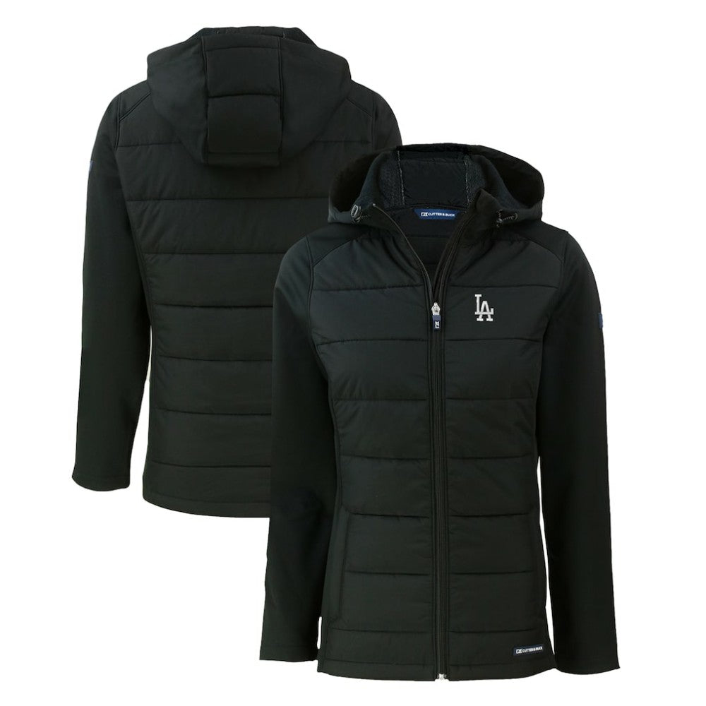 Los Angeles Dodgers Cutter & Buck Women's Evoke Hybrid Eco Softshell Recycled Full-Zip Hoodie Jacket Black