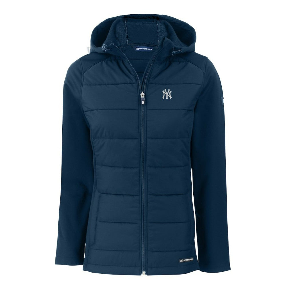 New York Yankees Cutter & Buck Women's Evoke Hybrid Eco Softshell Recycled Full-Zip Hoodie Jacket Navy