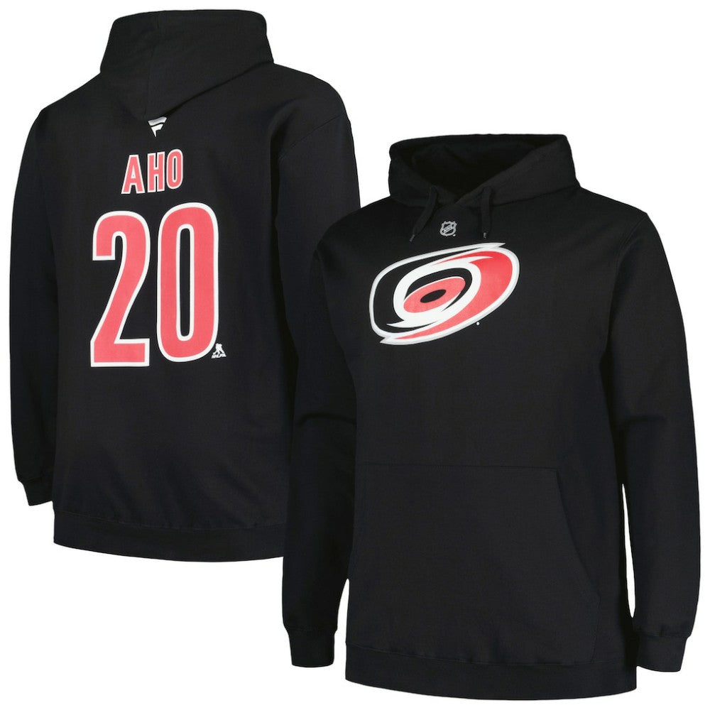 Sebastian Aho Carolina Hurricanes Profile Big & Tall Name & Number Pullover Hoodie - Black Hoodies