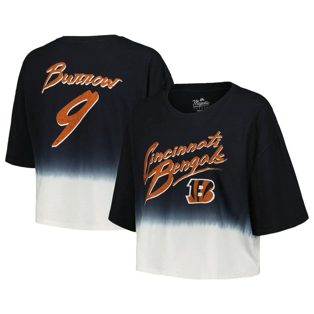 Joe Burrow Cincinnati Bengals Majestic Threads Women's Dip-Dye Player Name & Number Crop Top - Black/White for sale