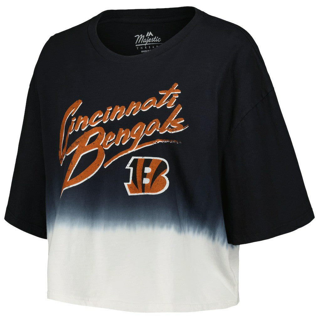 Joe Burrow Cincinnati Bengals Majestic Threads Women's Dip-Dye Player Name & Number Crop Top - Black/White for sale