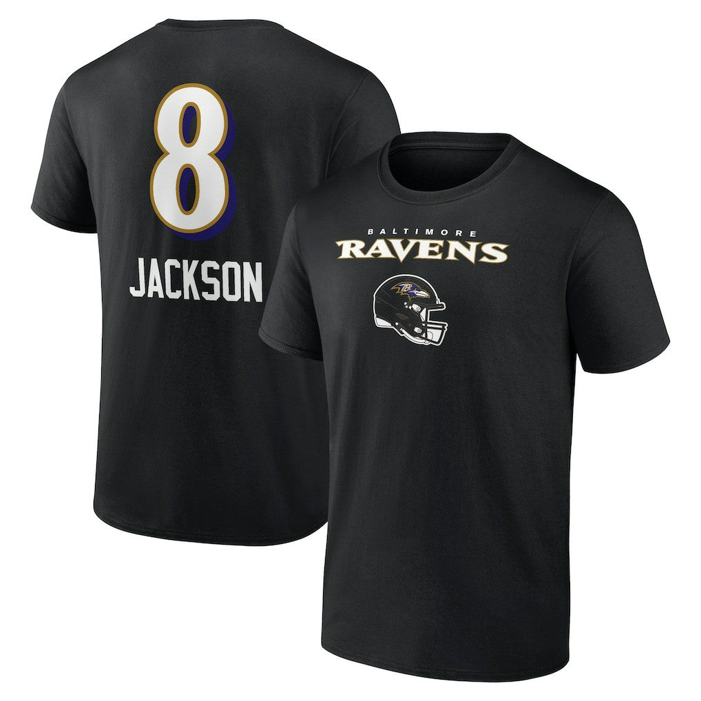 Lamar Jackson Baltimore Ravens Team Wordmark Name & Number T-Shirt - Black discount