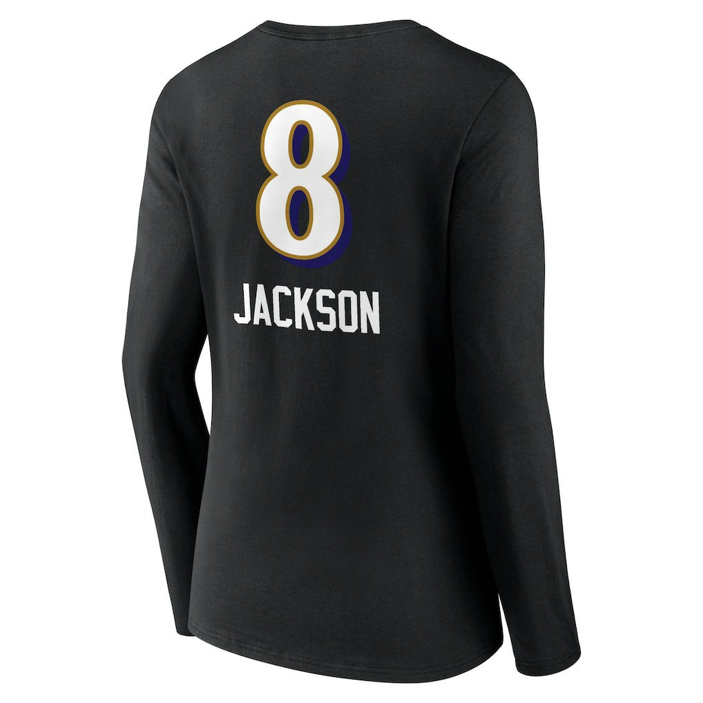 Lamar Jackson Baltimore Ravens Women's Team Wordmark Long Sleeve V-Neck T-Shirt - Black outlet