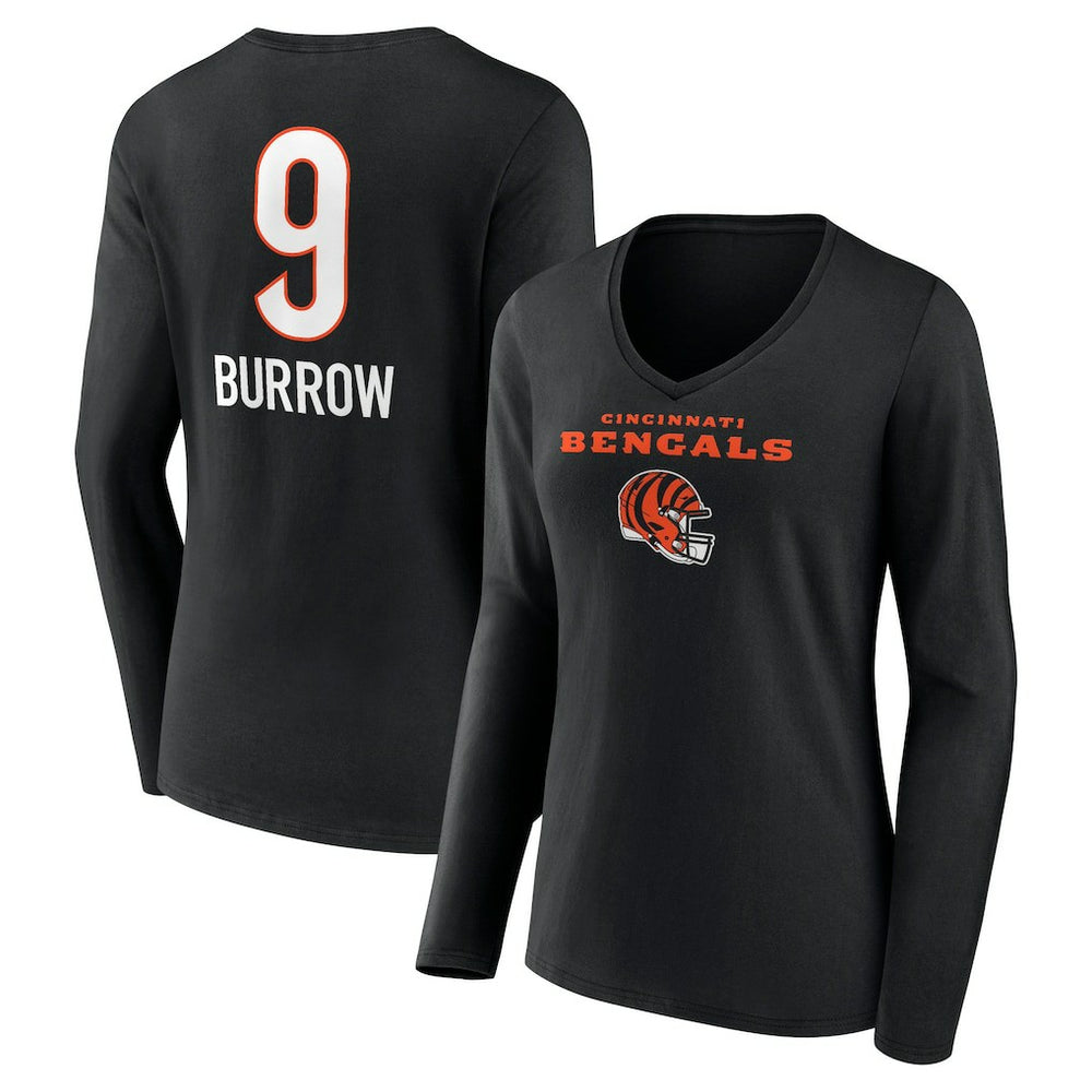 Joe Burrow Cincinnati Bengals Women's Team Wordmark Long Sleeve V-Neck T-Shirt - Black on sale