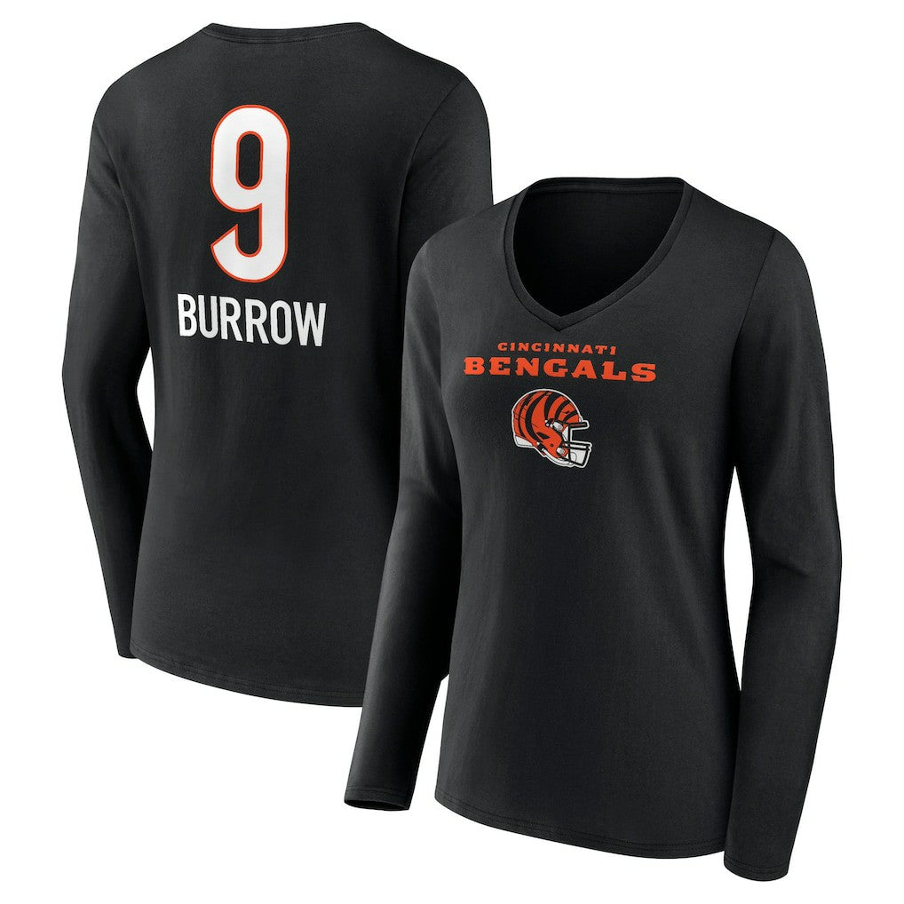 Joe Burrow Cincinnati Bengals Women's Team Wordmark Long Sleeve V-Neck T-Shirt - Black on sale