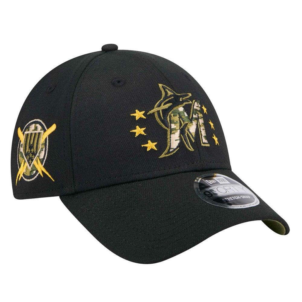 Miami Marlins 2024 Armed Forces Day 9FORTY Adjustable Hat Black