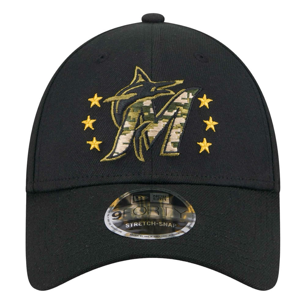 Miami Marlins 2024 Armed Forces Day 9FORTY Adjustable Hat Black