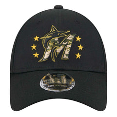 Miami Marlins 2024 Armed Forces Day 9FORTY Adjustable Hat Black