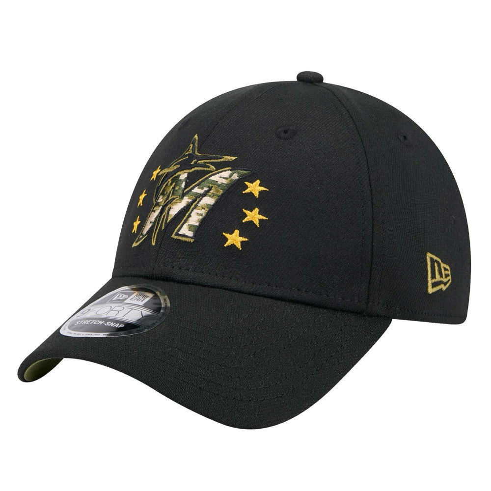 Miami Marlins 2024 Armed Forces Day 9FORTY Adjustable Hat Black