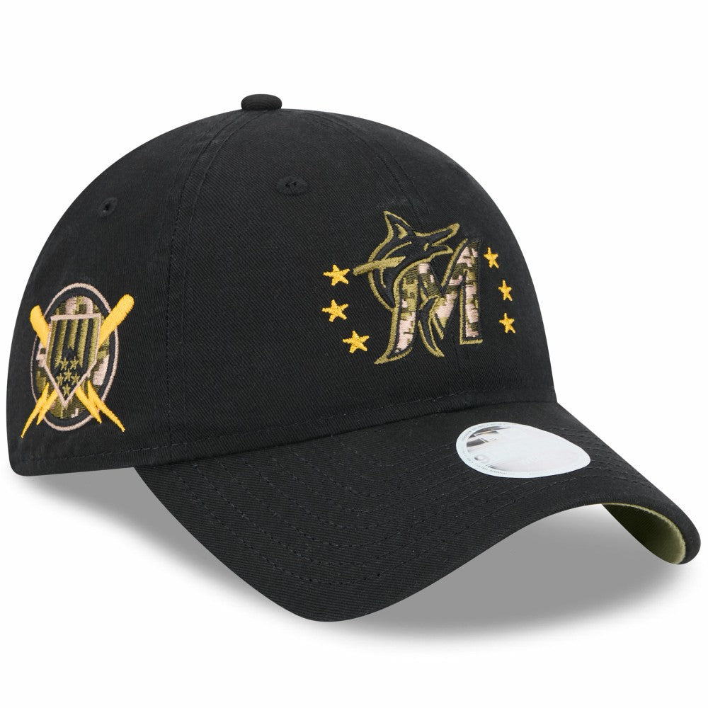 Miami Marlins Women's 2024 Armed Forces Day 9TWENTY Adjustable Hat Black