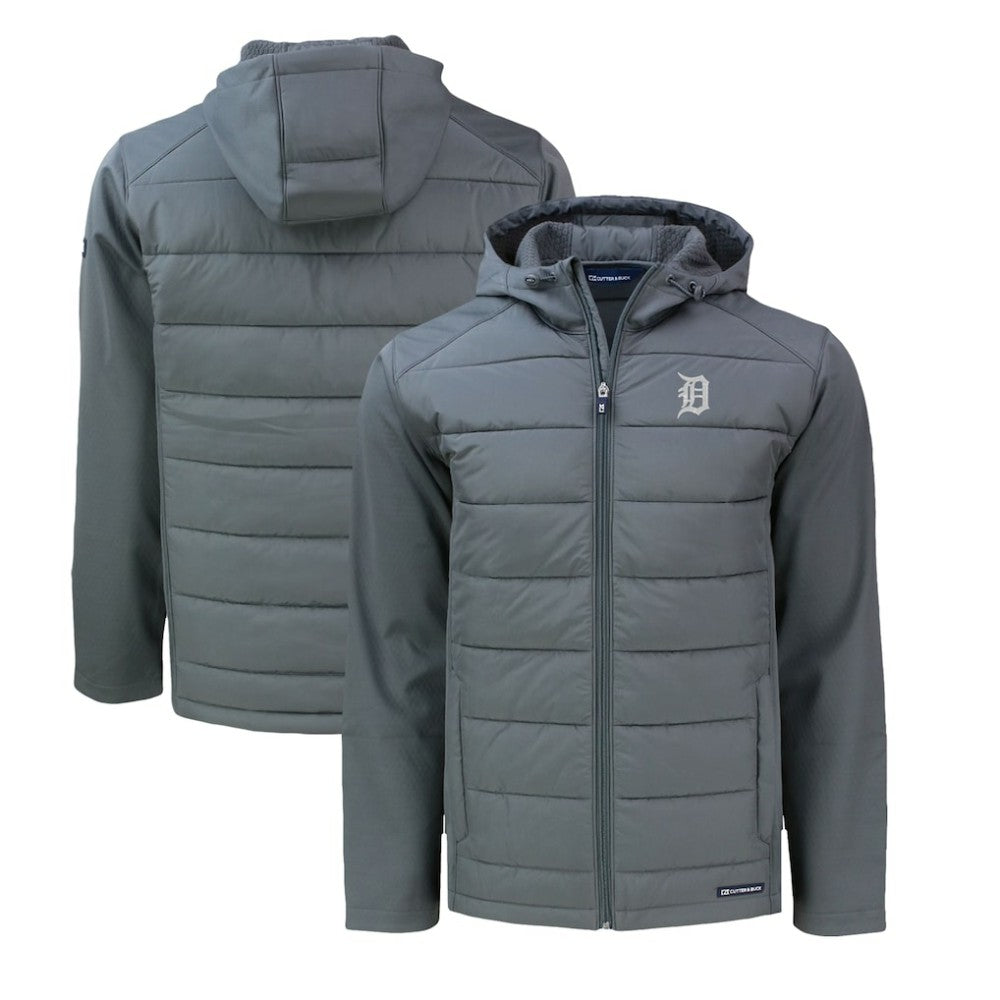 Detroit Tigers Cutter & Buck Big & Tall Evoke Hybrid Eco Softshell Recycled Full-Zip Hoodie Gray