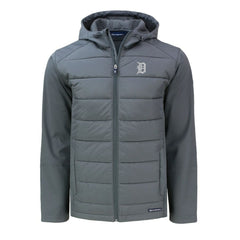Detroit Tigers Cutter & Buck Big & Tall Evoke Hybrid Eco Softshell Recycled Full-Zip Hoodie Gray