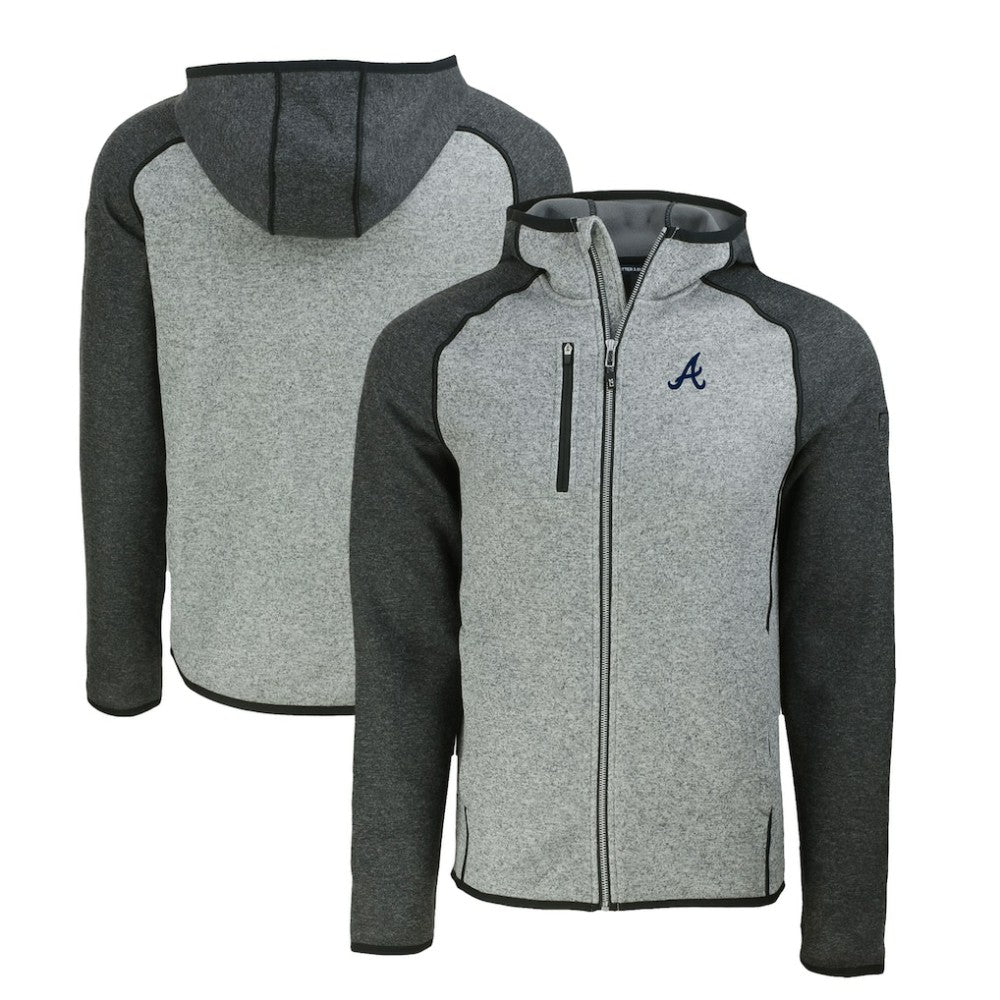 Atlanta Braves Cutter & Buck Mainsail Full-Zip Hooded Jacket Heather Charcoal/Heather Gray