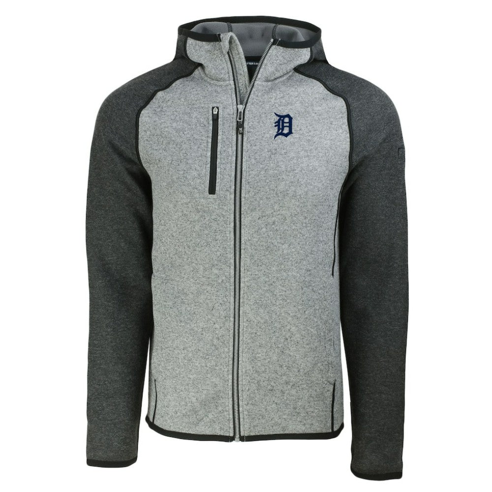 Detroit Tigers Cutter & Buck Mainsail Full-Zip Hooded Jacket Heather Charcoal/Heather Gray