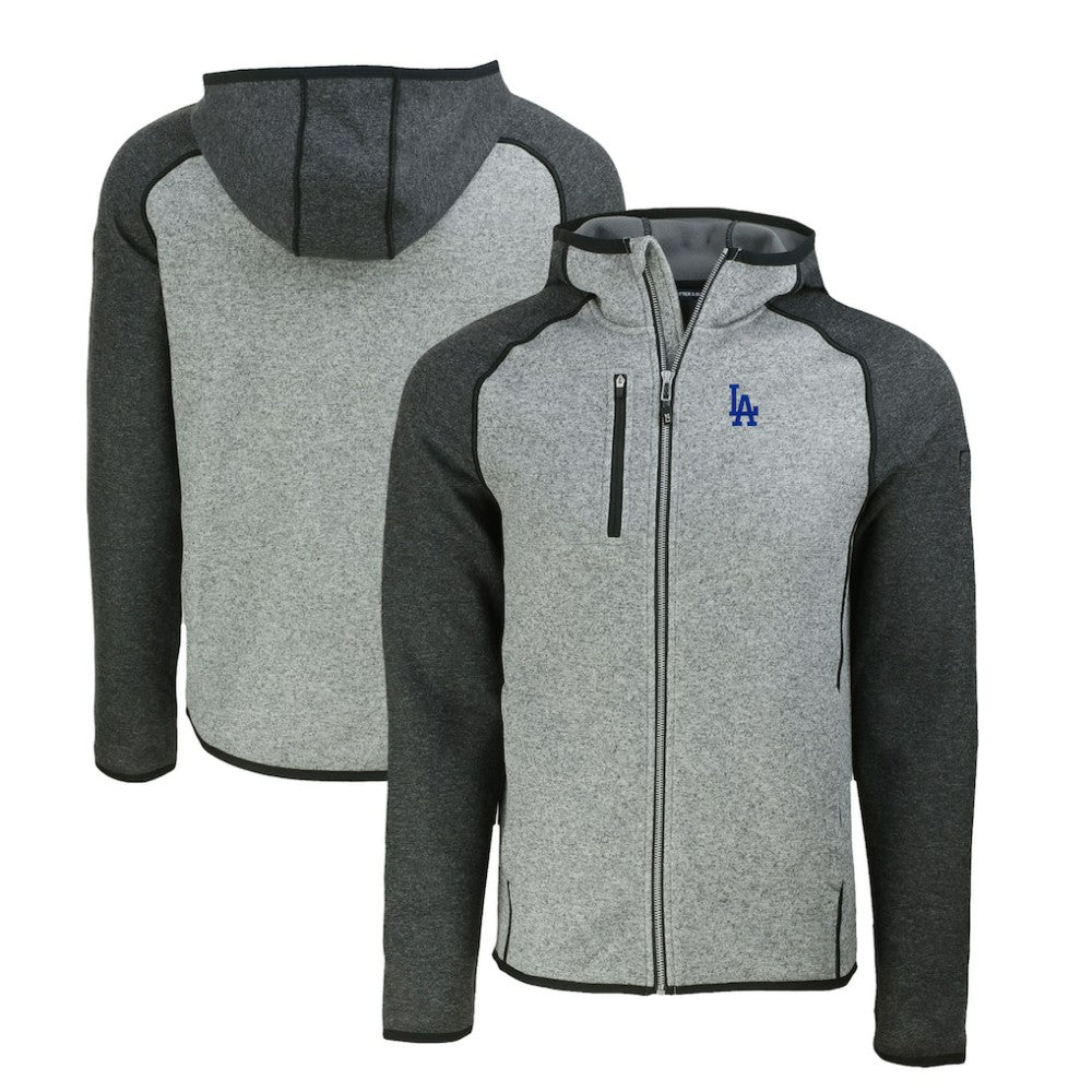 Los Angeles Dodgers Cutter & Buck Mainsail Full-Zip Hooded Jacket Heather Charcoal/Heather Gray