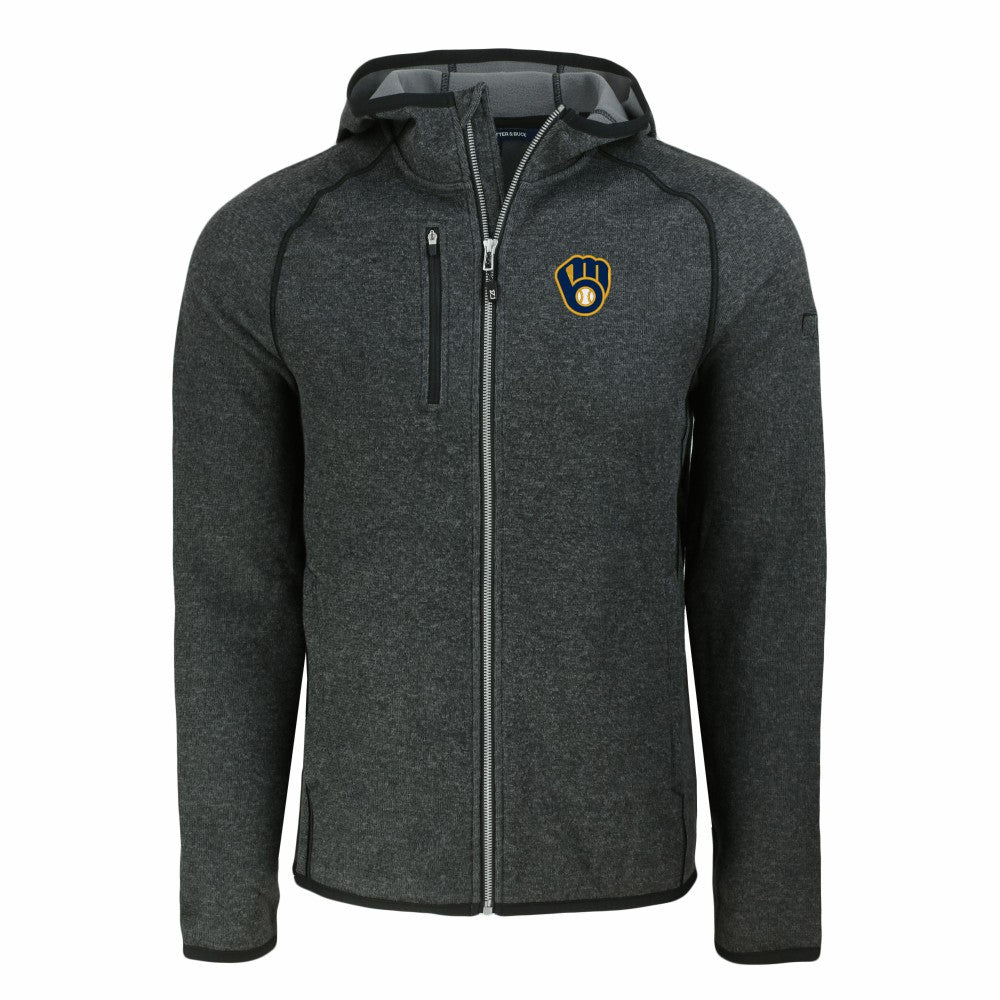 Milwaukee Brewers Cutter & Buck Mainsail Full-Zip Hooded Jacket Heather Charcoal