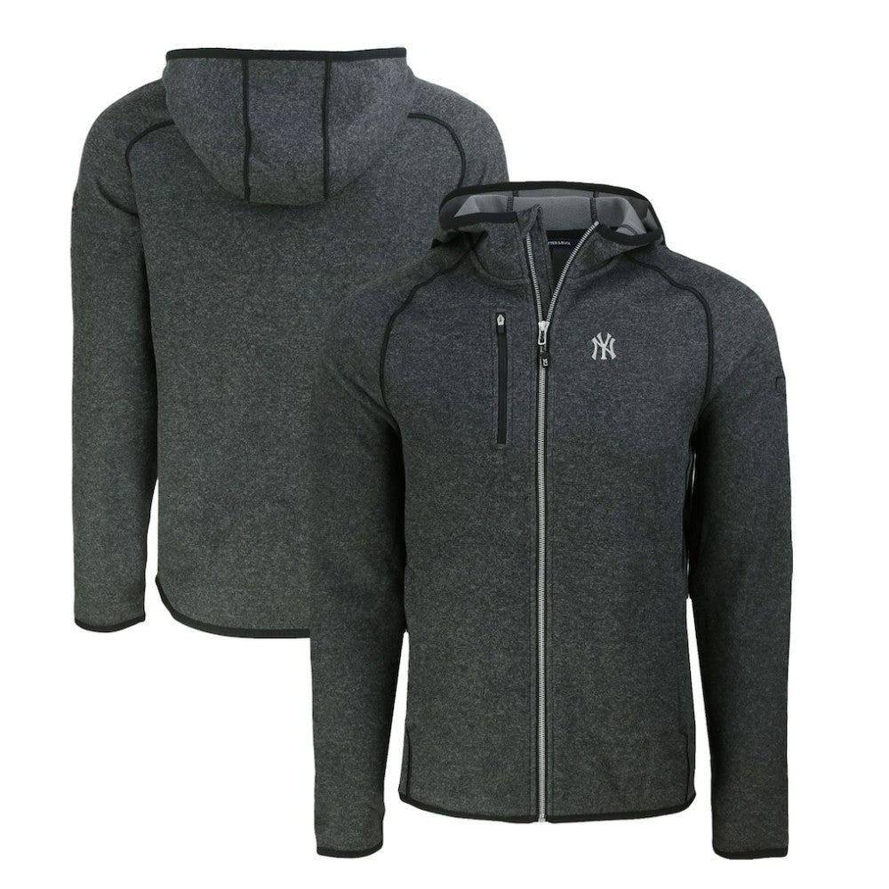 New York Yankees Cutter & Buck Mainsail Full-Zip Hooded Jacket Heather Charcoal