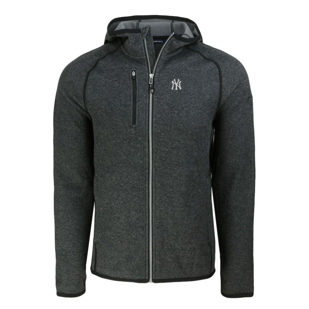 New York Yankees Cutter & Buck Mainsail Full-Zip Hooded Jacket Heather Charcoal