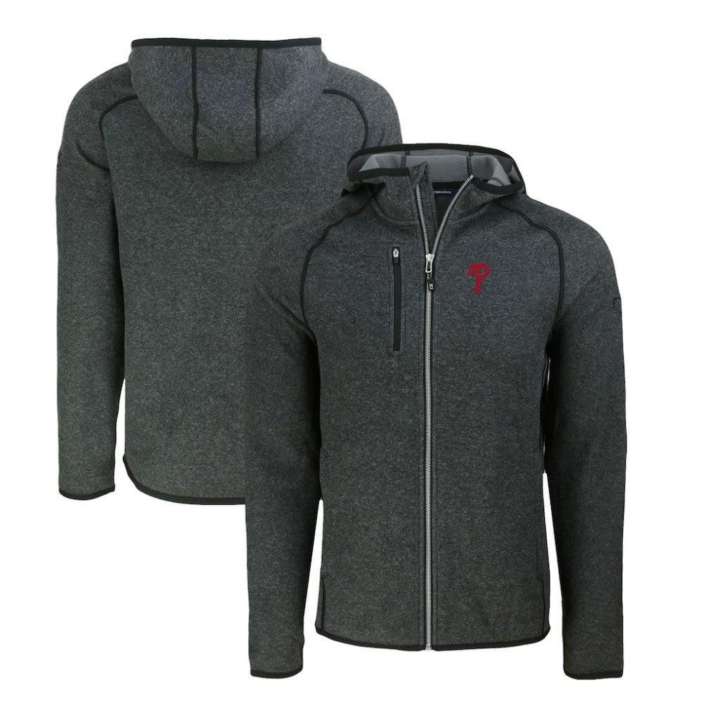 Philadelphia Phillies Cutter & Buck Mainsail Full-Zip Hooded Jacket Heather Charcoal
