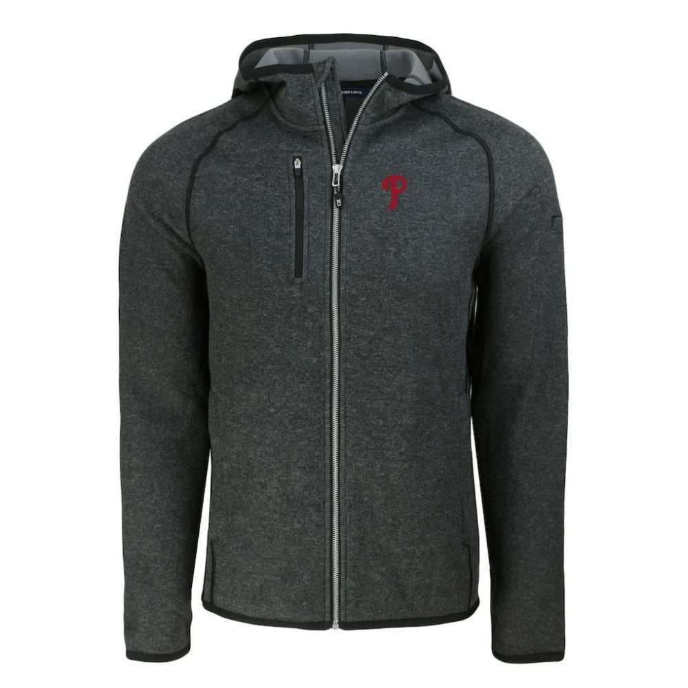 Philadelphia Phillies Cutter & Buck Mainsail Full-Zip Hooded Jacket Heather Charcoal
