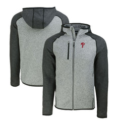 Philadelphia Phillies Cutter & Buck Mainsail Full-Zip Hooded Jacket Heather Charcoal/Heather Gray