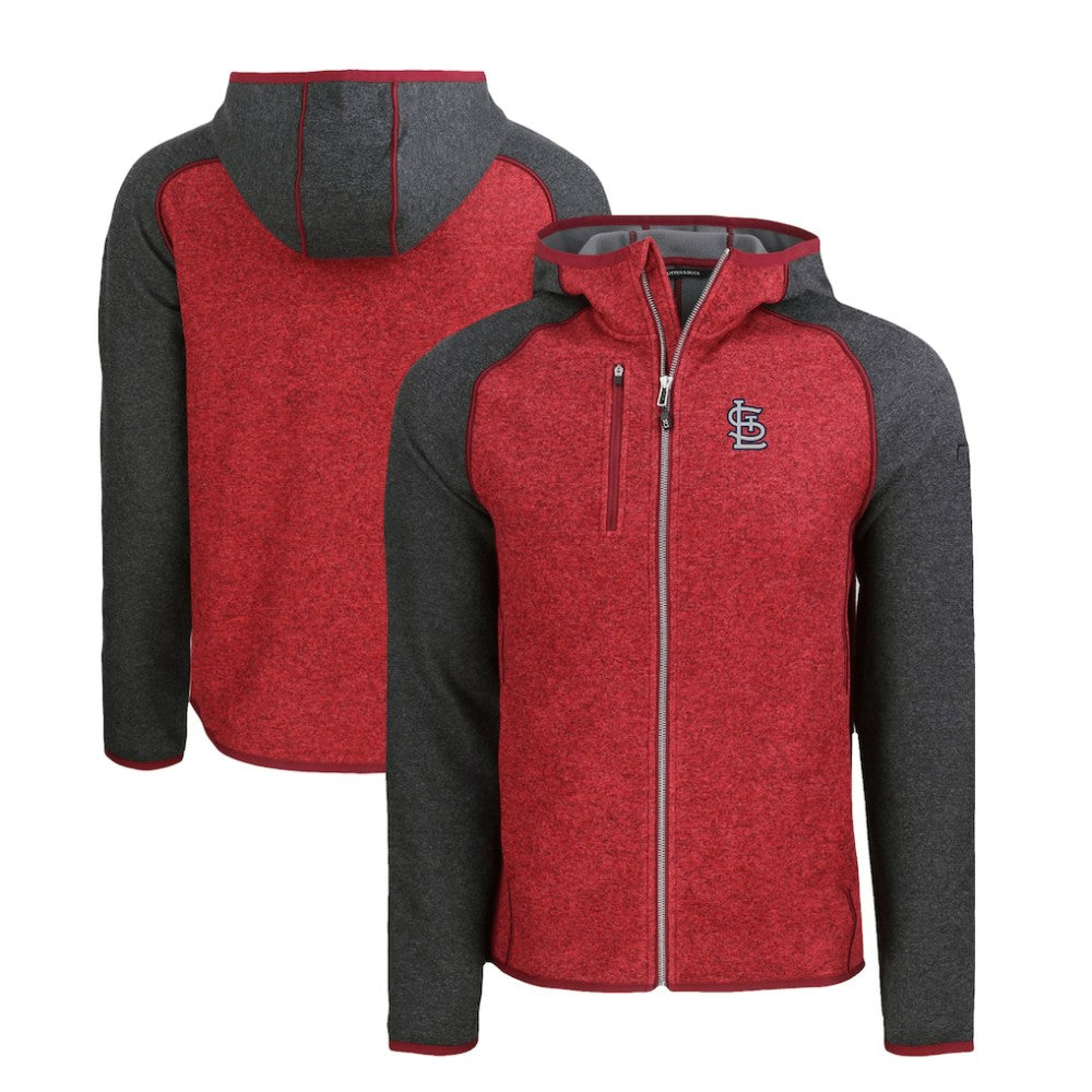 St. Louis Cardinals Cutter & Buck Mainsail Full-Zip Hooded Jacket Heather Charcoal/Red