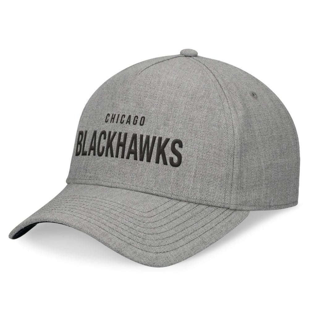 Chicago Blackhawks Fanatics Elements A-Frame Leather Strapback Hat - Heather Gray Hats
