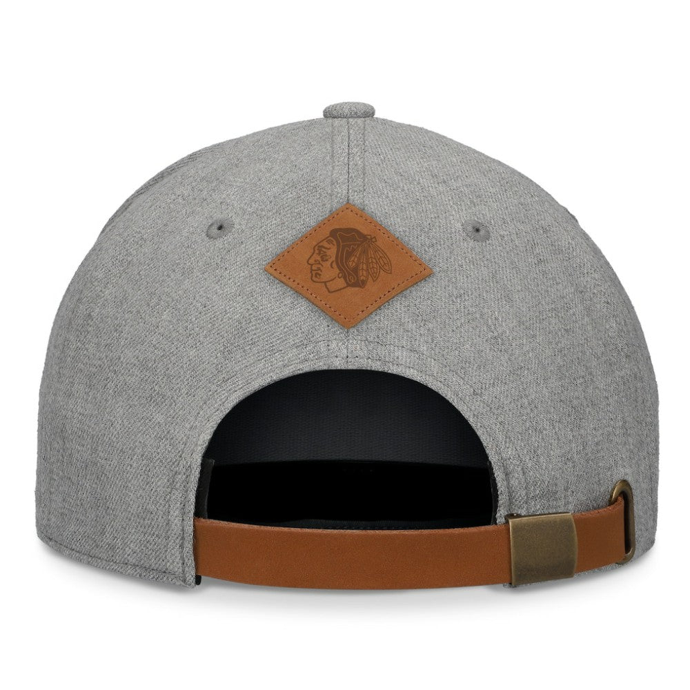 Chicago Blackhawks Fanatics Elements A-Frame Leather Strapback Hat - Heather Gray Hats