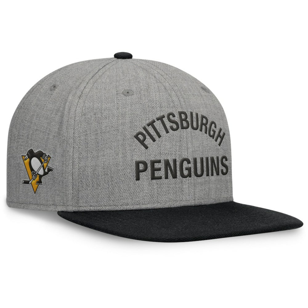 Pittsburgh Penguins Fanatics Elements Flat Brim Leather Strapback Hat - Heather Gray Hats