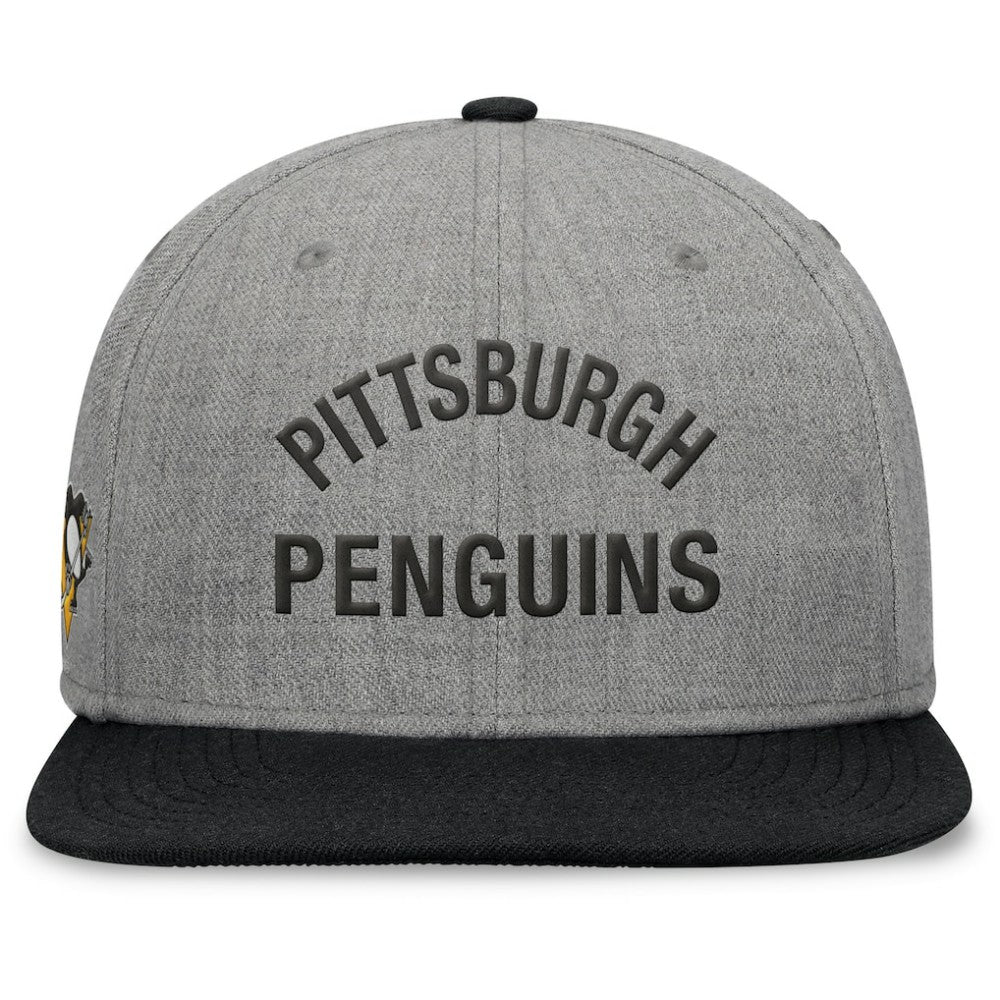 Pittsburgh Penguins Fanatics Elements Flat Brim Leather Strapback Hat - Heather Gray Hats