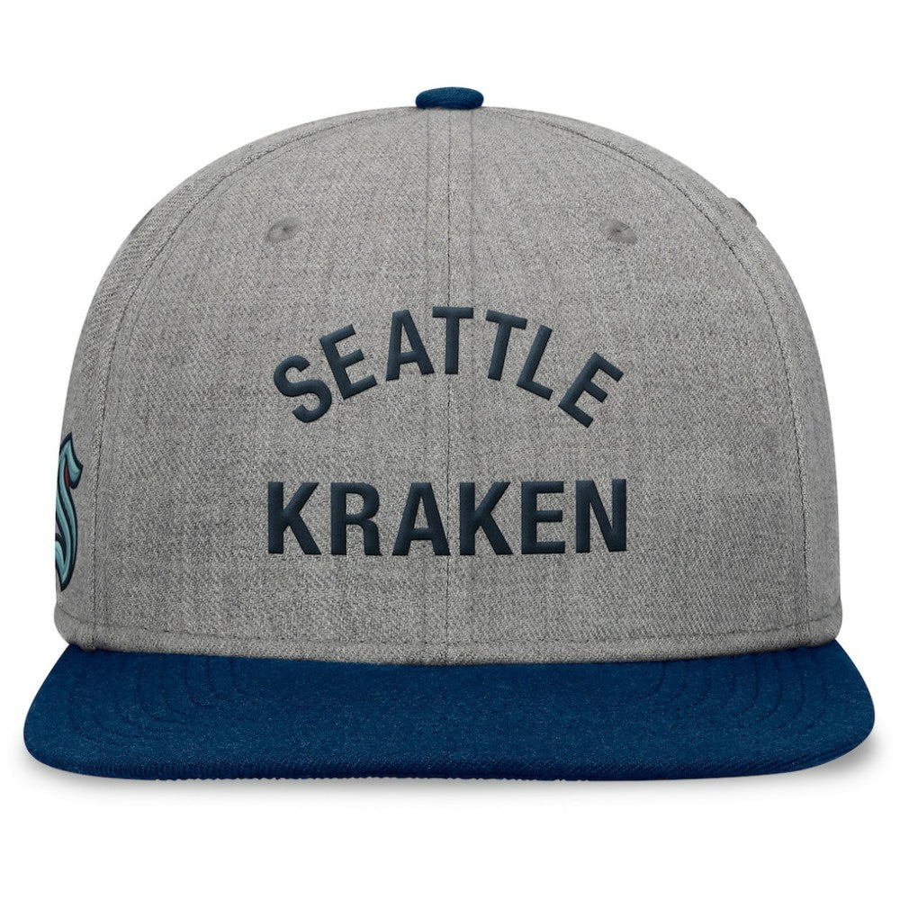 Seattle Kraken Fanatics Elements Flat Brim Leather Strapback Hat - Heather Gray Hats