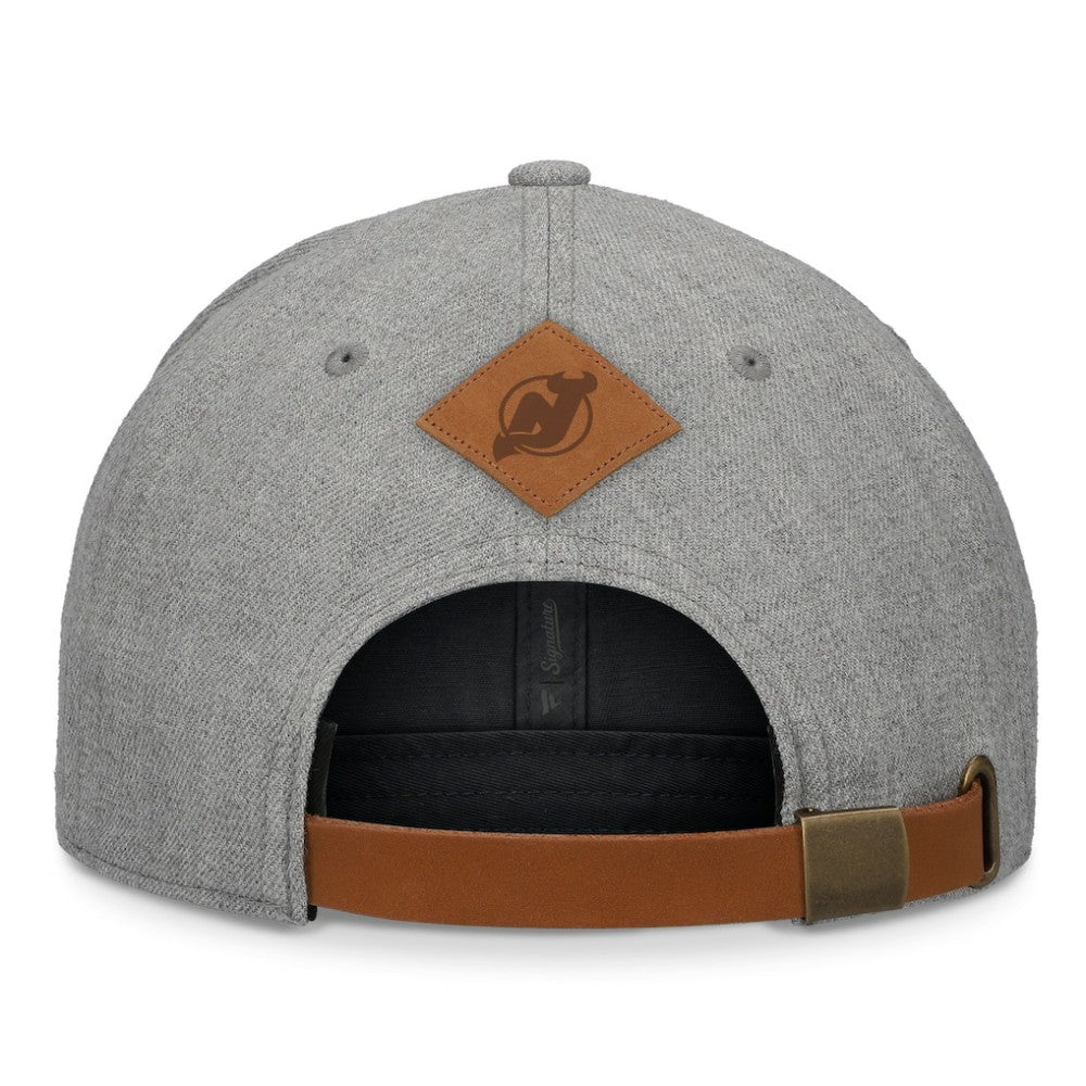 New Jersey Devils Fanatics Elements A-Frame Leather Strapback Hat - Heather Gray Jerseys
