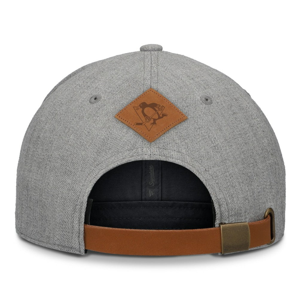 Pittsburgh Penguins Fanatics Elements A-Frame Leather Strapback Hat - Heather Gray Hats
