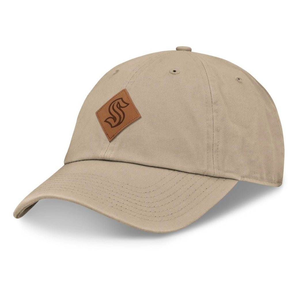 Seattle Kraken Fanatics Elements Unstructured Patch Leather Strapback Hat - Khaki Hats