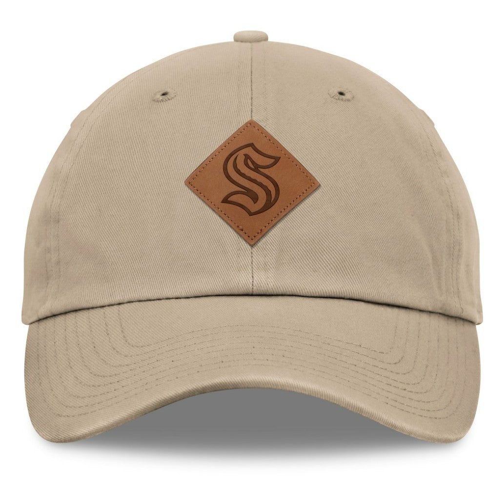 Seattle Kraken Fanatics Elements Unstructured Patch Leather Strapback Hat - Khaki Hats